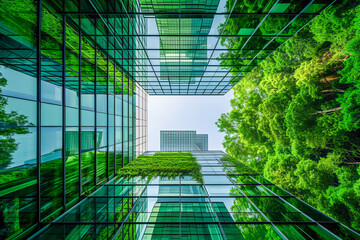 Green modern urban backdrops with sustainable buildings and infrastructure