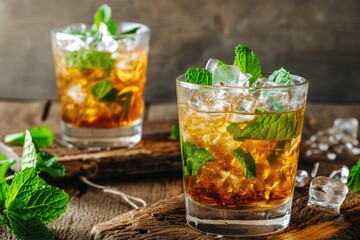 Refreshing mint julep with bourbon and mint - obrazy, fototapety, plakaty