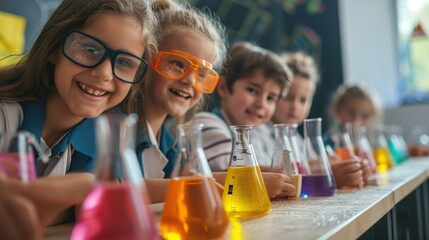 Inventive kids enjoying science lesson at school