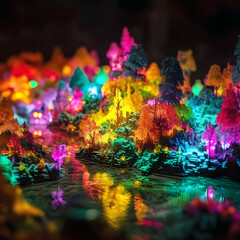 miniature forest lakes and village