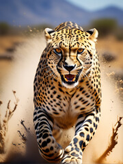 Obraz premium The leopard is rushing forward