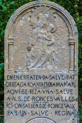 stele with the Virgin and Child, Salve Regina, Alto de Mezkiritz (922 m), Auritzberri, Santiago's road, Navarra, Spain