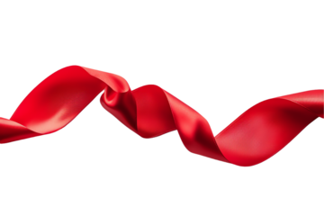 Isolated red ribbon, perfect for any celebration, featuring a shiny satin design with a heart symbol