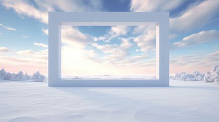 Winter scene with geometrical square frame. sky view