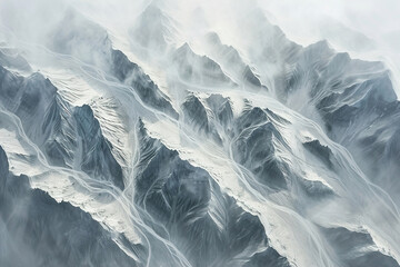 Overhead shots of mountain ranges showcasing abstract patterns.