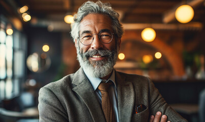 Fototapeta premium Confident and successful senior businessman smiling in a smart suit, embodying experience and leadership