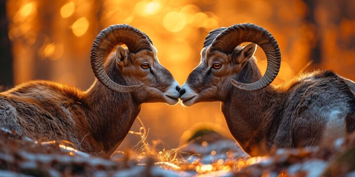 a couple of mouflons showing unity and love
