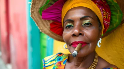 Türaufkleber Cuban woman in traditional costume. © Vika art