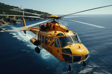 Foto op Plexiglas Coast Guard Helicopter Search and Rescue descending on ship at blue sea © Irina Mikhailichenko