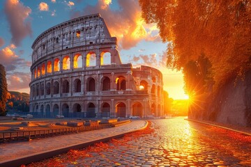  Roman Colosseum Sunset - obrazy, fototapety, plakaty