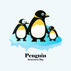 Penguin Awareness Day vector, illustration. Penguin family on small iceberg concept design.