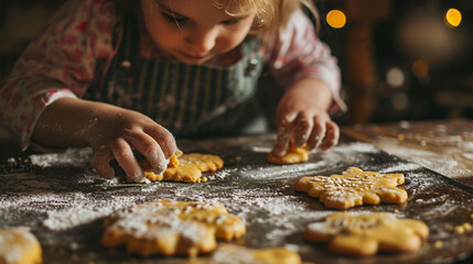 A child makes a cookie. Selective focus. Generative AI, - obrazy, fototapety, plakaty