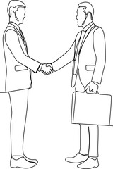 continuous line of a smiling young man shaking hands with his businessman friend