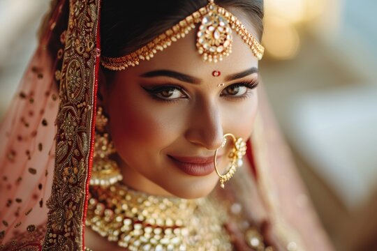 Young Indian bride in traditional apparel and jewelry Stock Adobe Stock