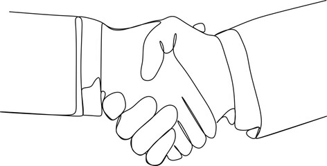 continuous line of businessman's hand shaking hands with coworker