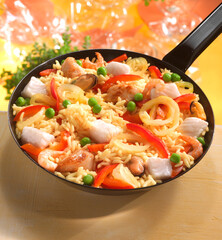 Paella, Pfanne, Meeresfrüchte, Spanien, Pulpo,