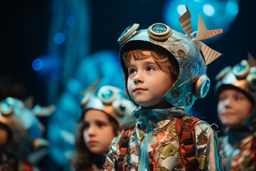 Generative AI technology picture kids on stage concept ready for performance dancing singing...