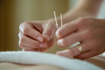 Acupuncture sessions with close-ups of the process on the body.