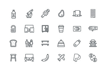 Beanie icon,Biscuit icon,Bread icon,Camera icon,Card master card icon,Coffee Cup icon,Cupboard icon,Desktop tablet mobile icon,Door Hanger icon,Family, father, mother, son, parents icon,set of icons