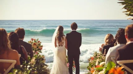 Foto op Canvas Seaside wedding bliss, waves crashing as a picturesque backdrop to an unforgettable ceremony © olegganko