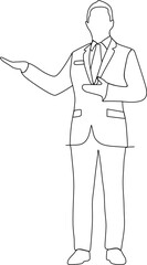 continuous line Happy smiling businessman in suit