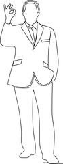 continuous line Happy smiling businessman in suit