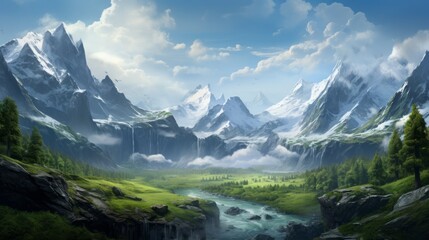 Naklejka premium Breathtaking Mountain Landscape Under Clear Sky