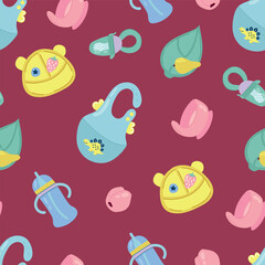Seamless pattern with children's dishes. Design for fabric, textiles, wallpaper, packaging.	