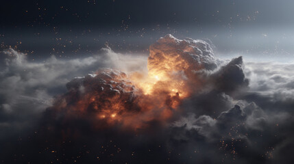 Fototapeta na wymiar A dramatic depiction of illuminated cosmic clouds among a star-filled sky, evoking a sense of wonder.