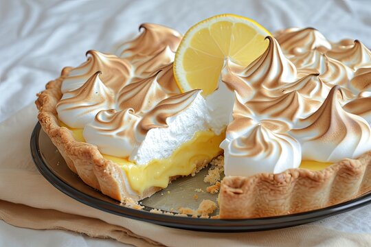 Lemon meringue pie with a slice