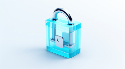 A contemporary and sleek transparent padlock design set against a clean blue background, symbolizing security and innovation.