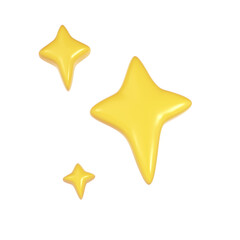 3d winter yellow Christmas stars sparkle. Cute shiny star shaped object element icon. shine symbol transparent illustration