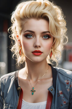 Portrait of a beautiful young girl with blond hair. 