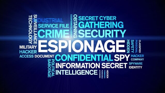 Espionage animated word cloud;text design animation tag kinetic typography seamless loop.