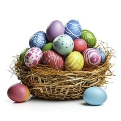 easter eggs in a basket, easter background, easter holiday, easter
