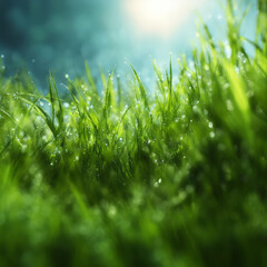 Obraz premium The grass is covered with dew in the morning.