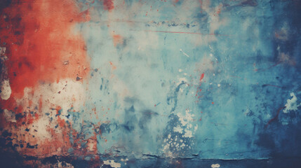 Obraz premium Abstract grunge background with a red and blue textured wall, showing signs of decay and weathering.