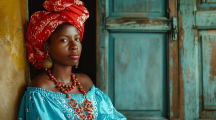 Cuban woman in traditional costume. - obrazy, fototapety, plakaty