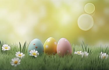 easter eggs on green grass, easter background, easter holiday, easter