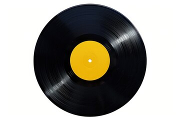 Vinyl record vintage analog music recording 12 inch 33 rpm yellow label isolated on white