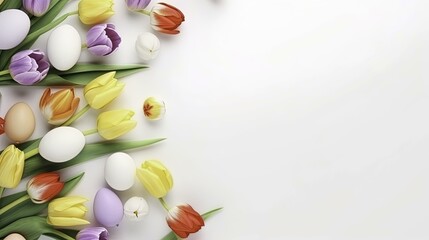 Fototapeta na wymiar easter background with tulips and eggs, easter background, easter holiday