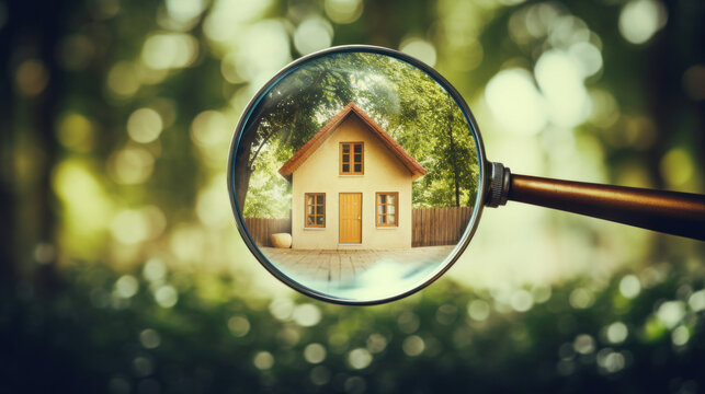 A miniature house model is crisply magnified against a blurred green nature background, emphasizing focus and clarity.