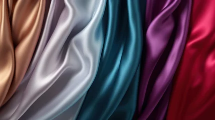 Poster Luxurious folds of satin fabric in a beautiful array of colors, showcasing elegance and the silky texture of the material. © red_orange_stock