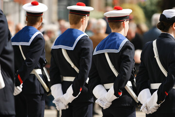 French sailors in white gloves in rank at 8 may