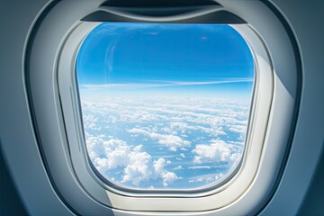 Airplane passenger s window view blue sky travel and air transportation