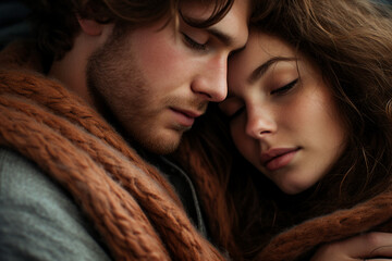 Generative ai creative design collage of happy cozy loving couple spend time together