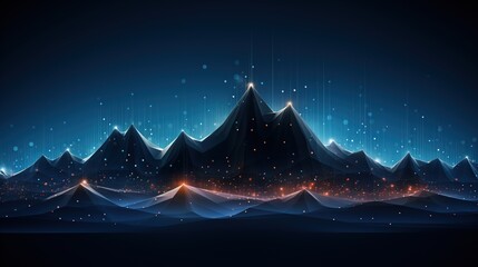 Abstract digital mountains for big data concept with glowing light. Low poly glowing light digital landscape with starry sky and mountains. Generative AI - obrazy, fototapety, plakaty