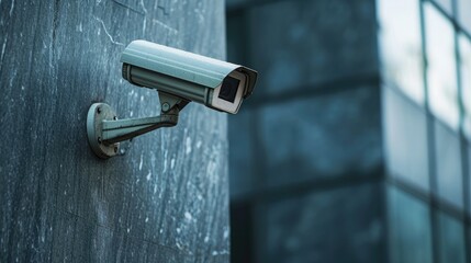 A modern security camera mounted on a wall, vigilantly monitoring for safety and protection, symbolizing surveillance, privacy, and technology in residential areas. Ai generated