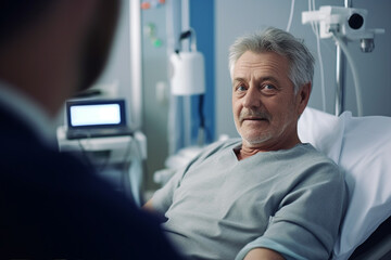Naklejka na ściany i meble Generative AI photo image of senior mature sick man at a doctor appointment