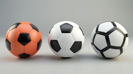 Soccer balls on a grey background